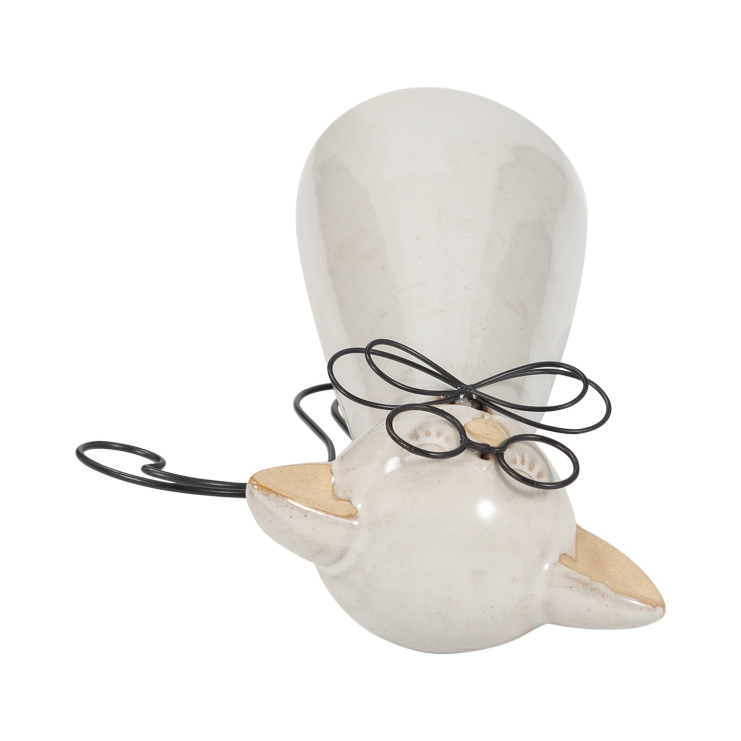 Ceramic Cat Figurine with Glasses and Bow - White, 11 in.