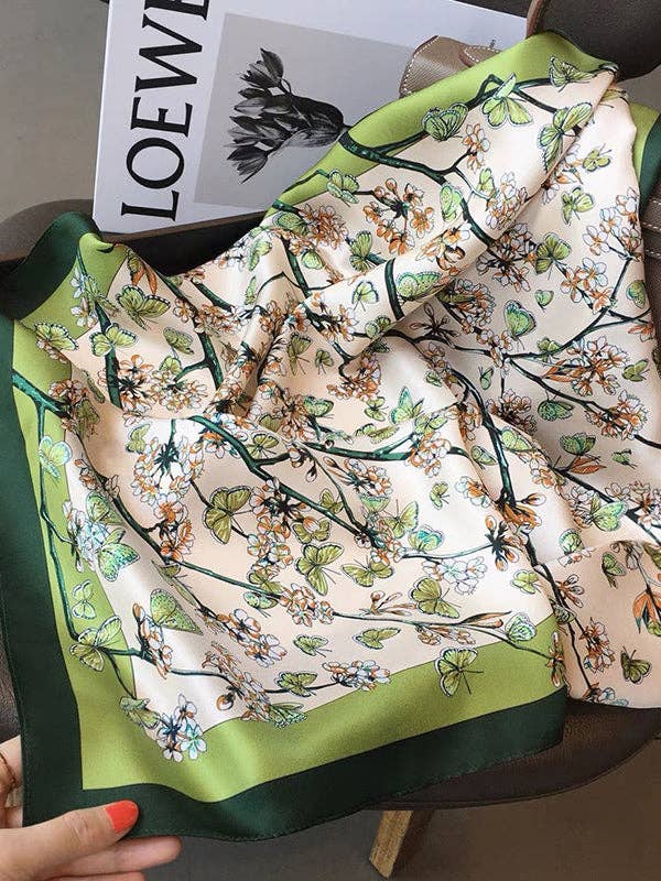 Floral Printed Shawl & Scarf - Green Color, Square Shape