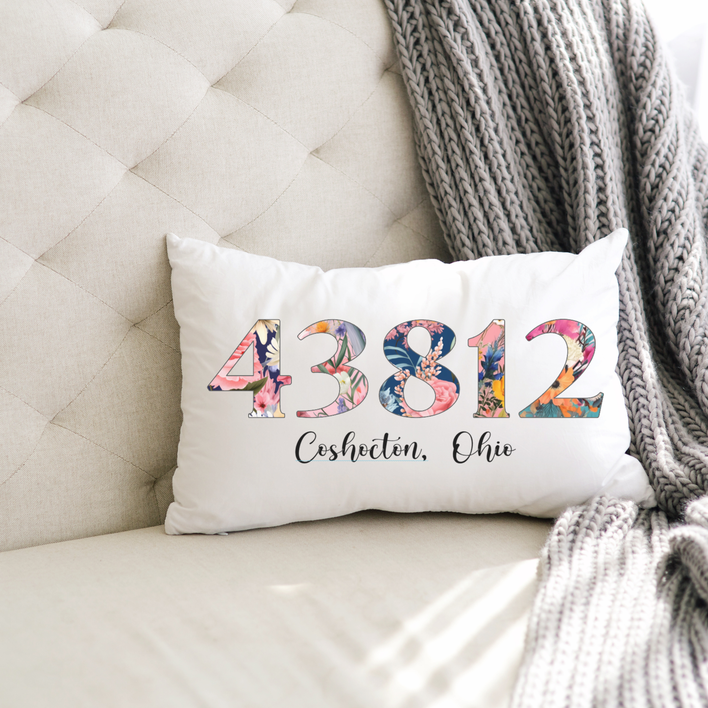 Floral Zip Code Lumbar Pillow with City and State