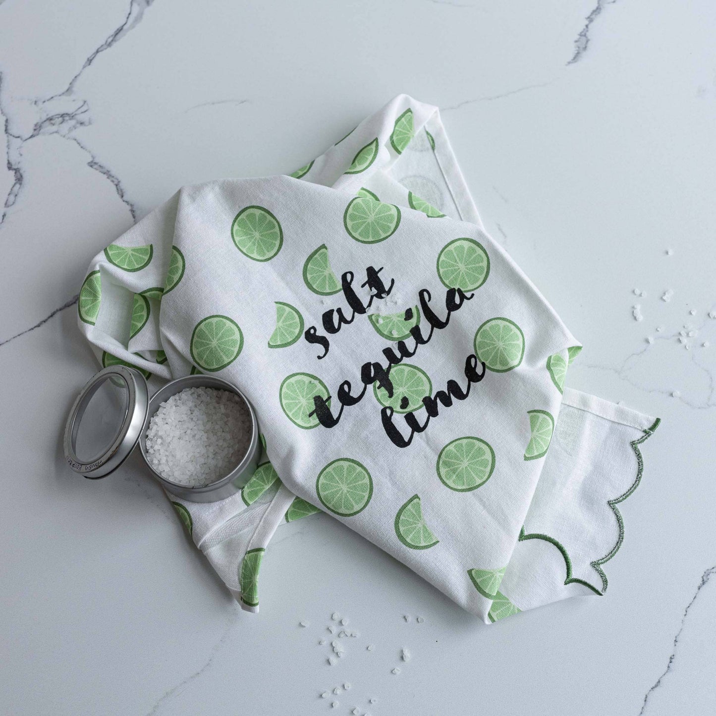 Salt Tequila Lime Tea Towel with Lime Print