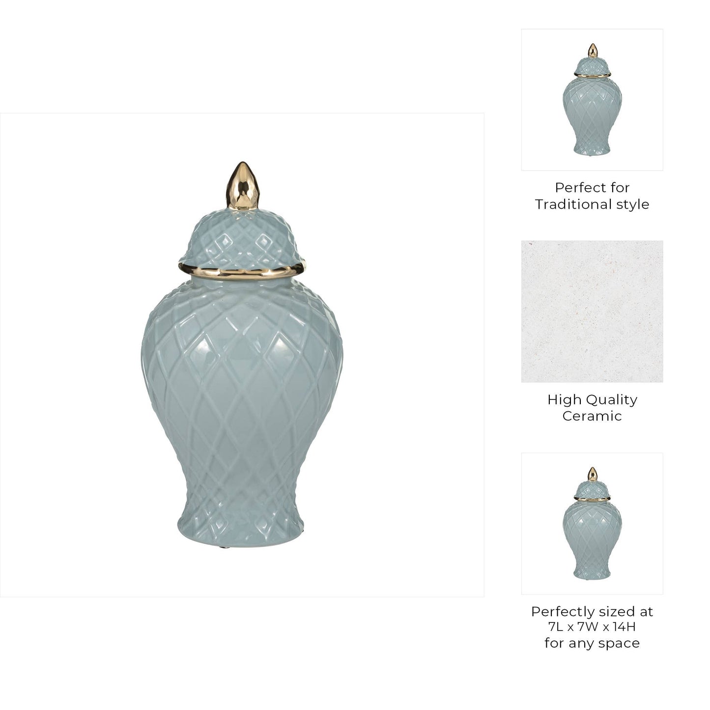 Ceramic Rope Temple Lidded Decorative Jar - Blue, 14 in.
