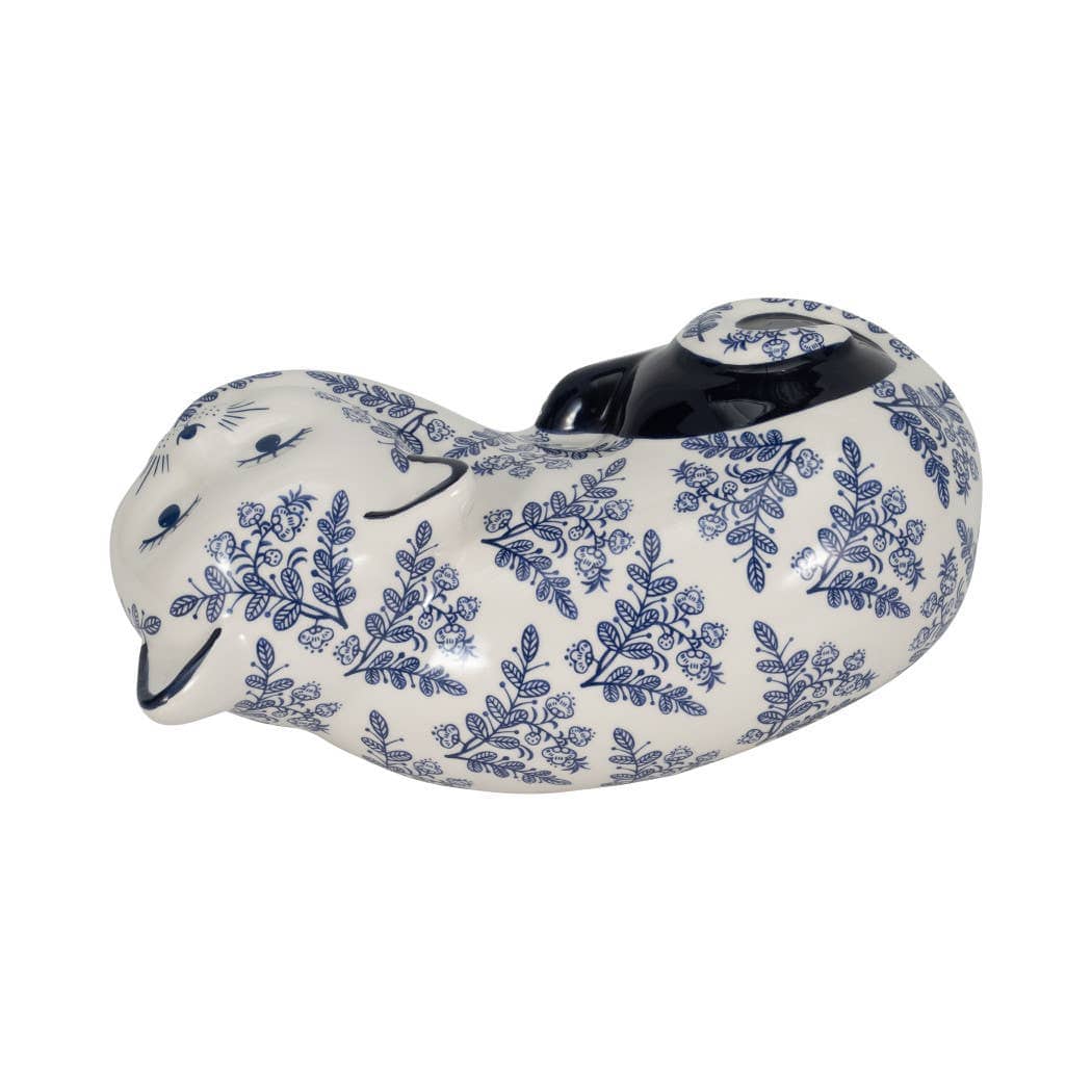 Ceramic Chinoiserie Sleeping Cat Figurine - White, 4 in.