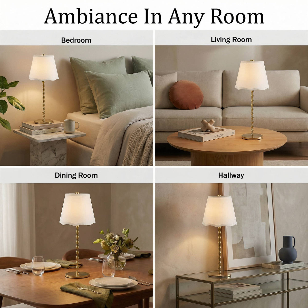 Diamond Stem Scallop Shade Rechargeable LED Dimmable Lamp