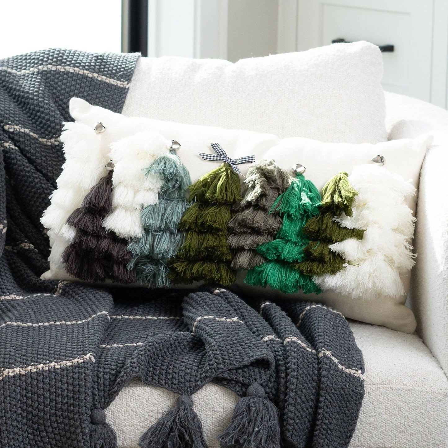 Christmas Tassel Trees 12x22 Decorative Lumbar Throw Pillow