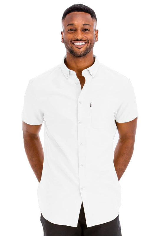 Solid Chambray Short Sleeve Button Down Shirt