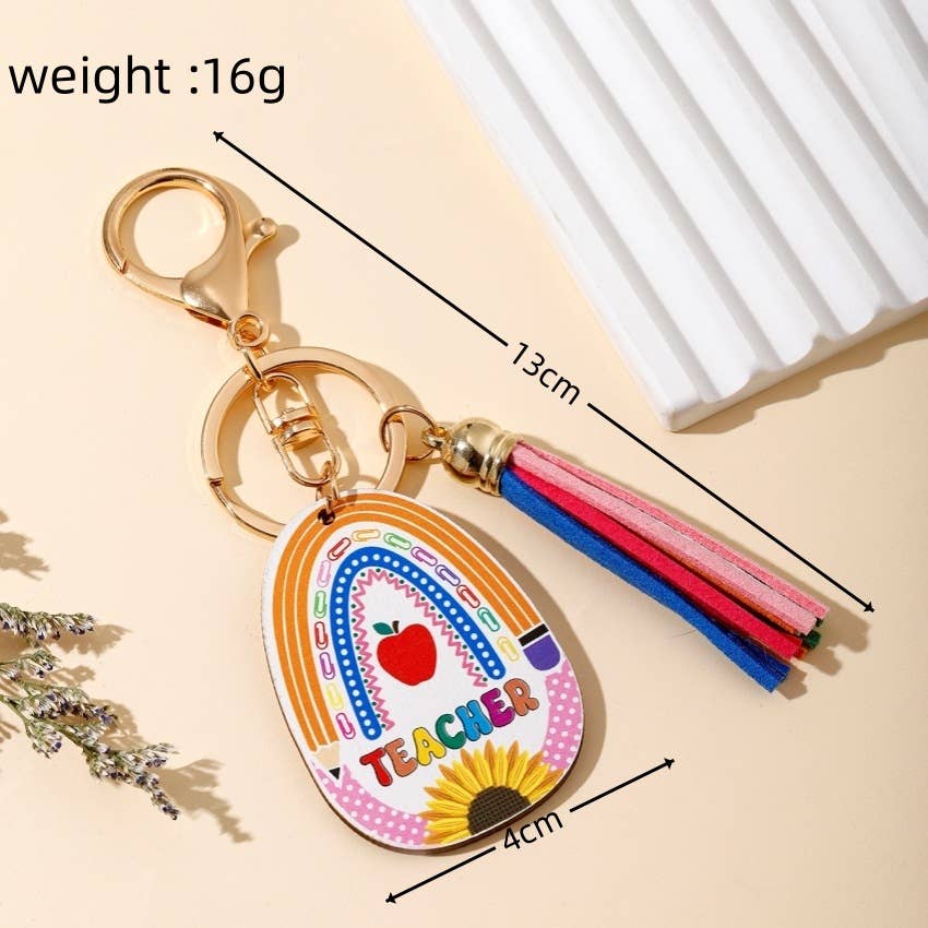 Rainbow Wooden Plaque Tassel Keychain Pendant