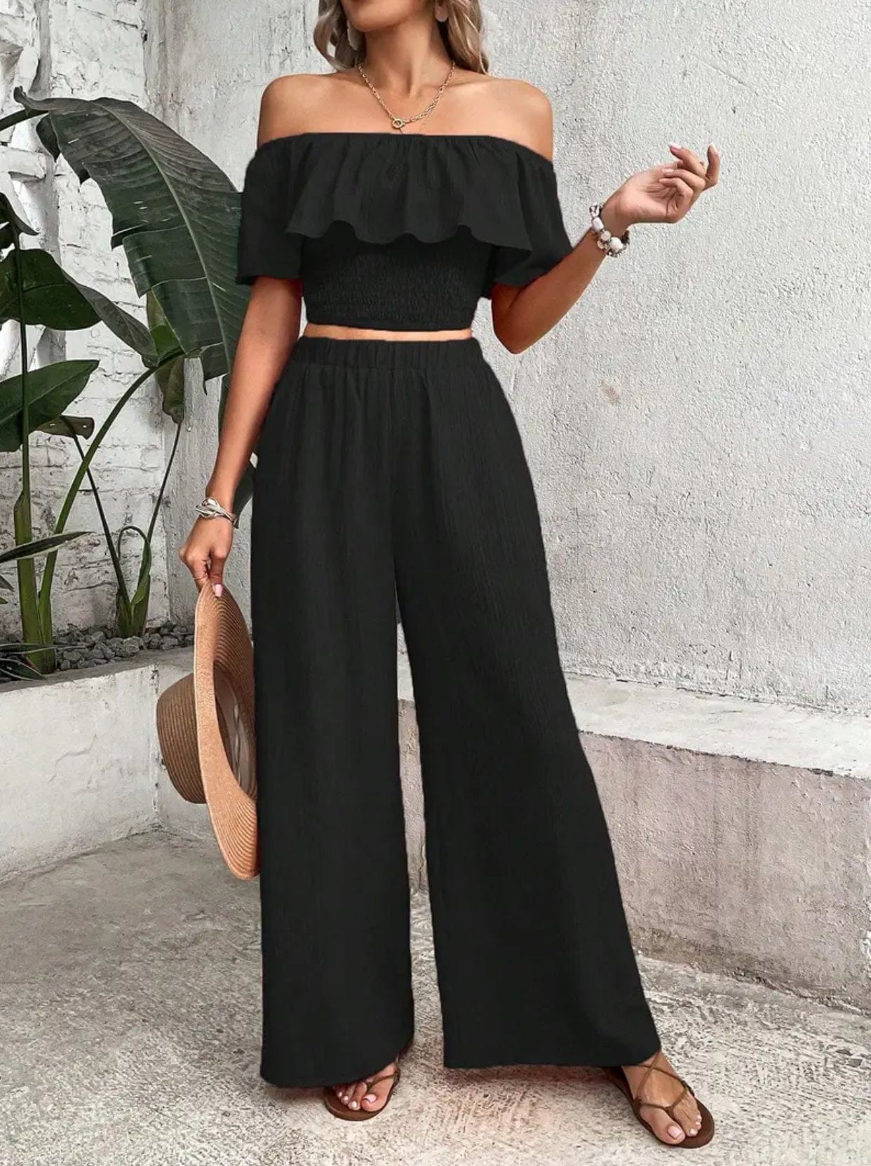 Casual Crop Top and Pants Set