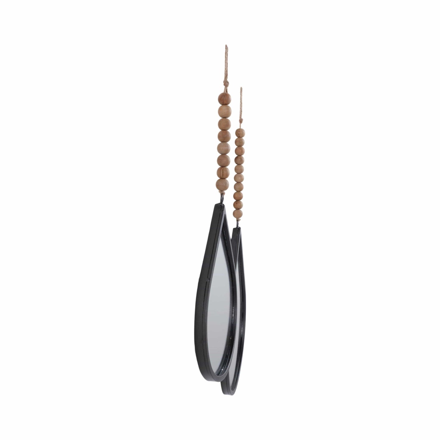Wall Mirror Set of 2 - Silver Metal Wood Teardrop, 11/14 in.
