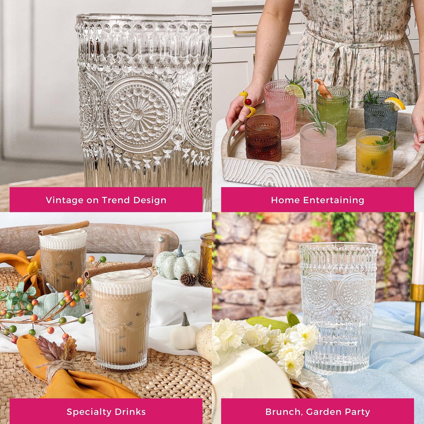 13 oz. Vintage Textured Clear Drinking Glasses (6 pcs)