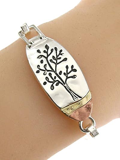FR4161 Antique Silver Tree of Life Oval Casting Bangle