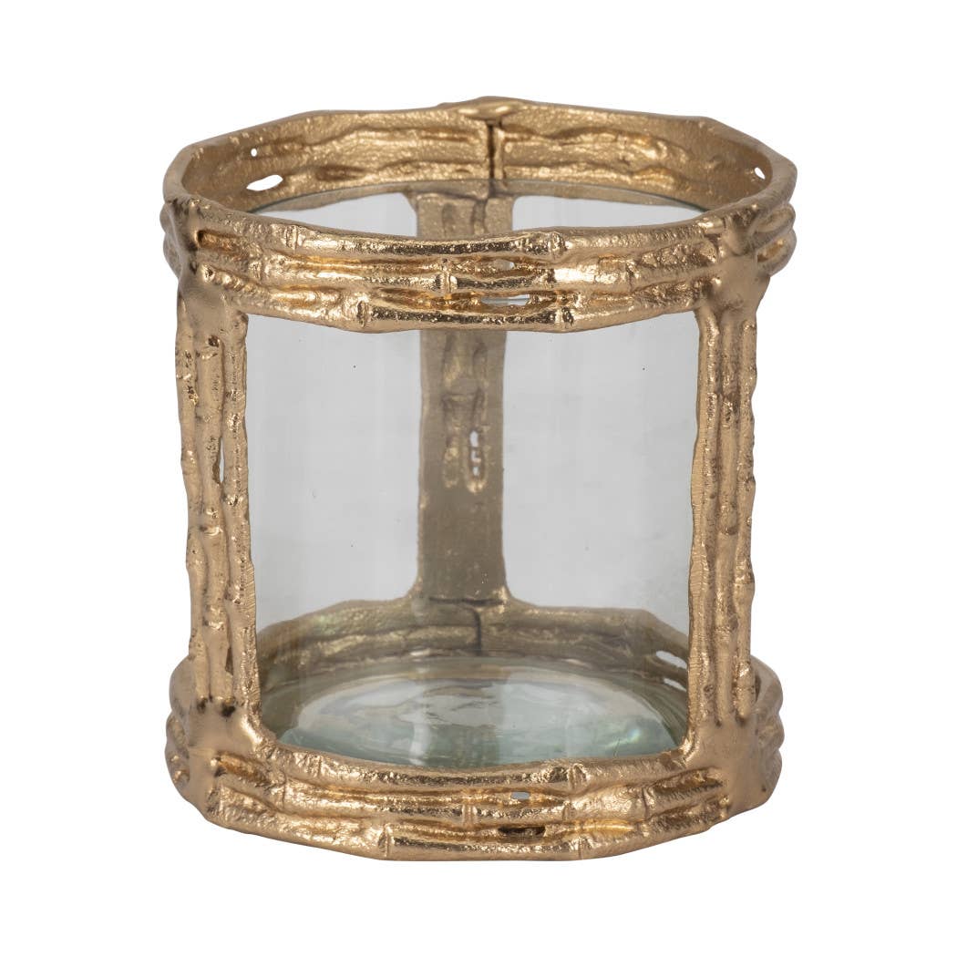 Metal Glass Modern Hurricane Candle Holder - Gold, 6 in.