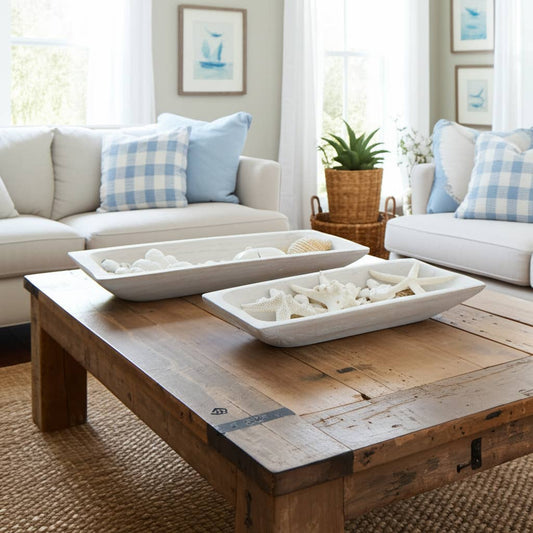 White 15in. Wooden Rectangular Coastal Trays