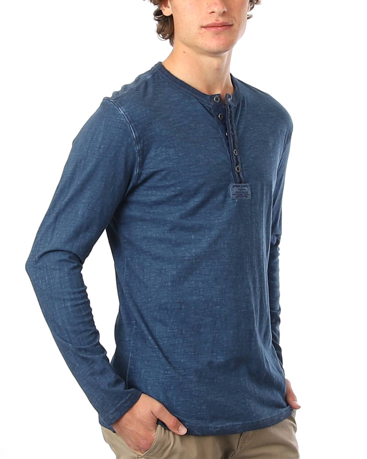 DHLS502 -Long Sleeve Crew Neck Vintage Button Henley T-Shirt