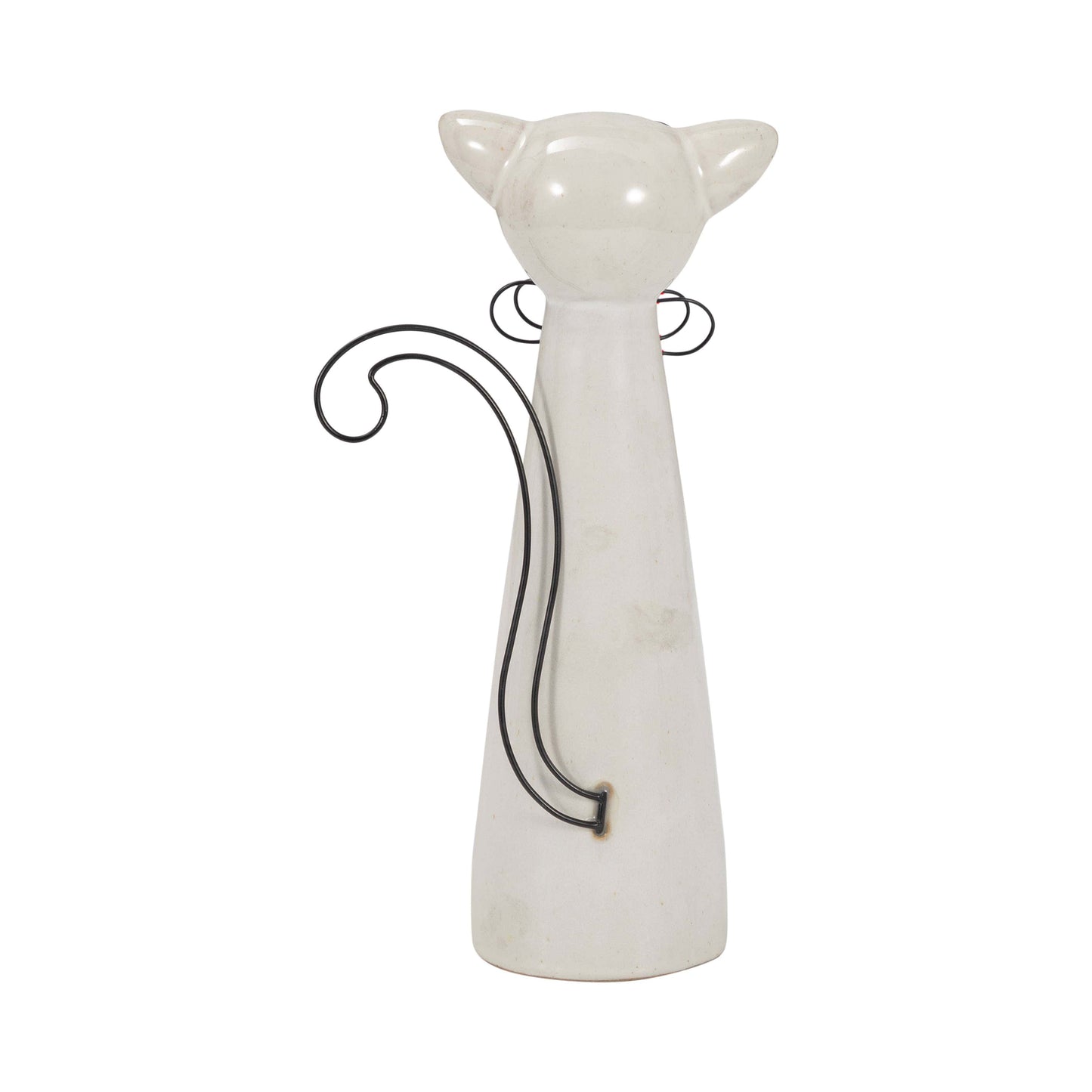 Ceramic Cat Figurine with Glasses and Bow - White, 11 in.
