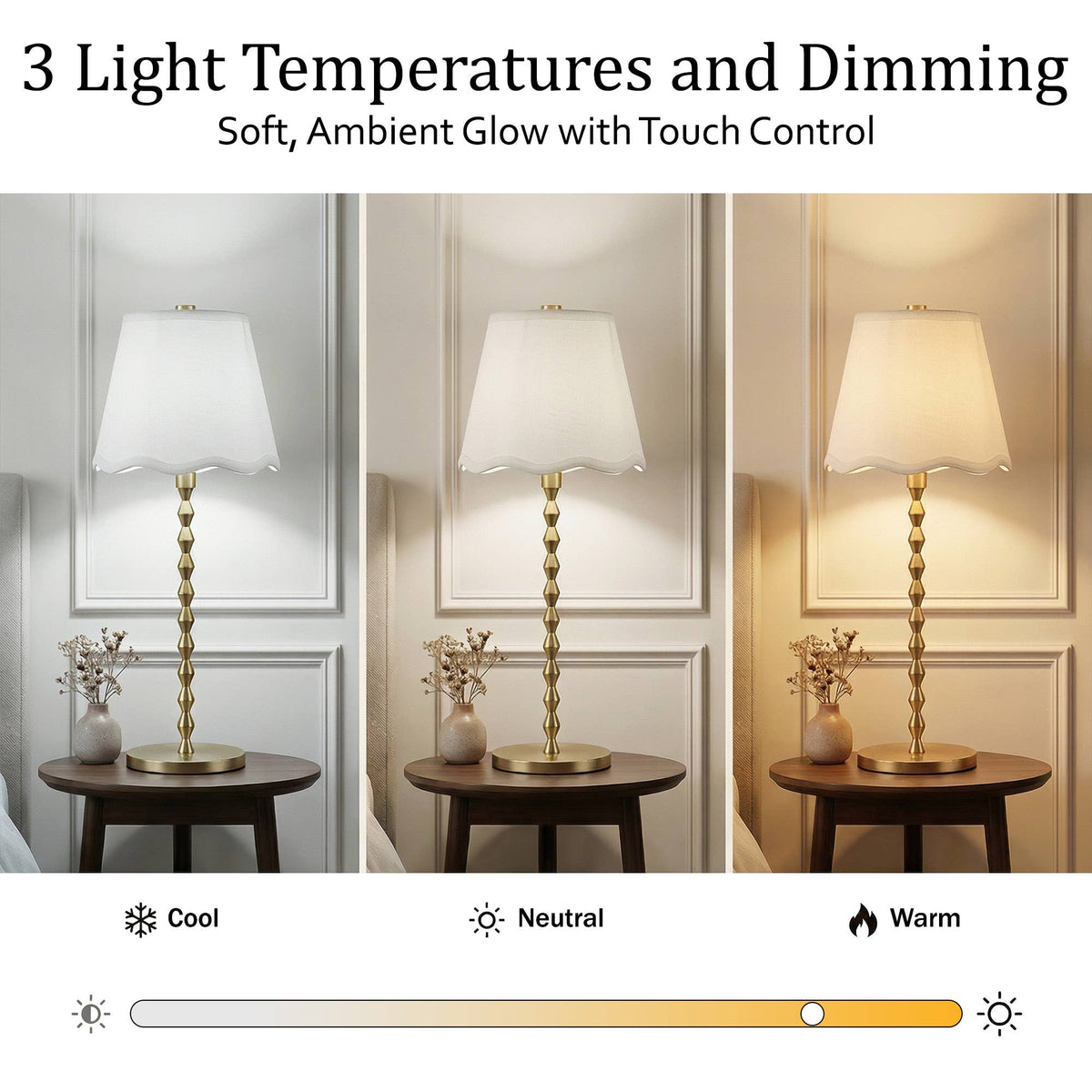 Diamond Stem Scallop Shade Rechargeable LED Dimmable Lamp