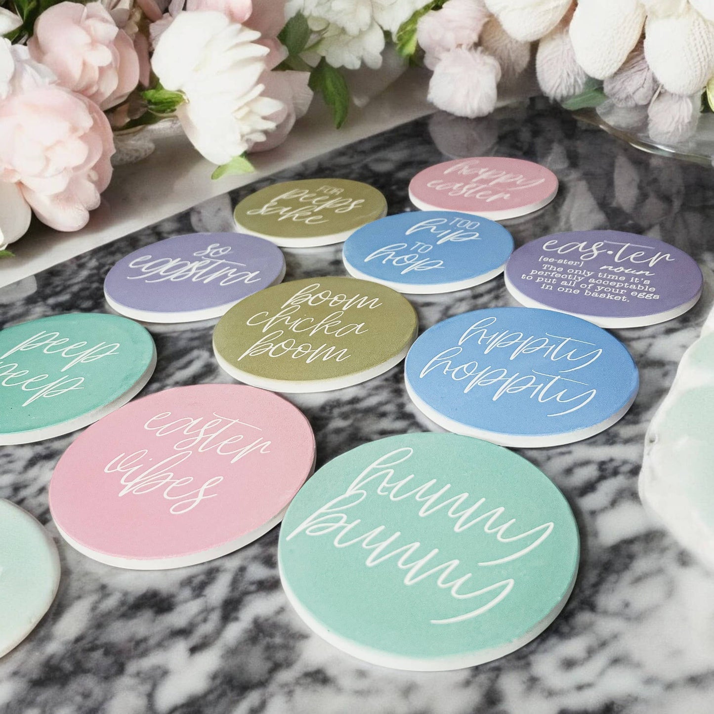 Easter Tabletop Decorations, Spring Coaster Gift Set Ceramic