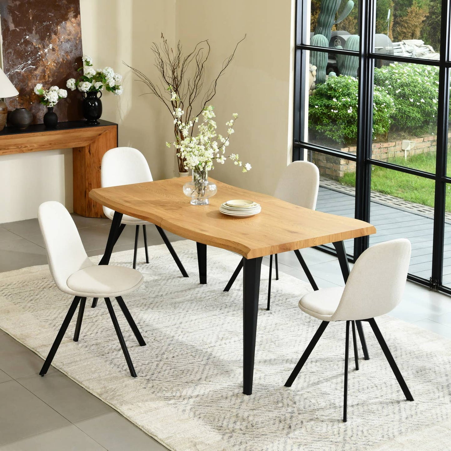 5-Piece Dining Set-63" Wave-Edge Table and Chair Options