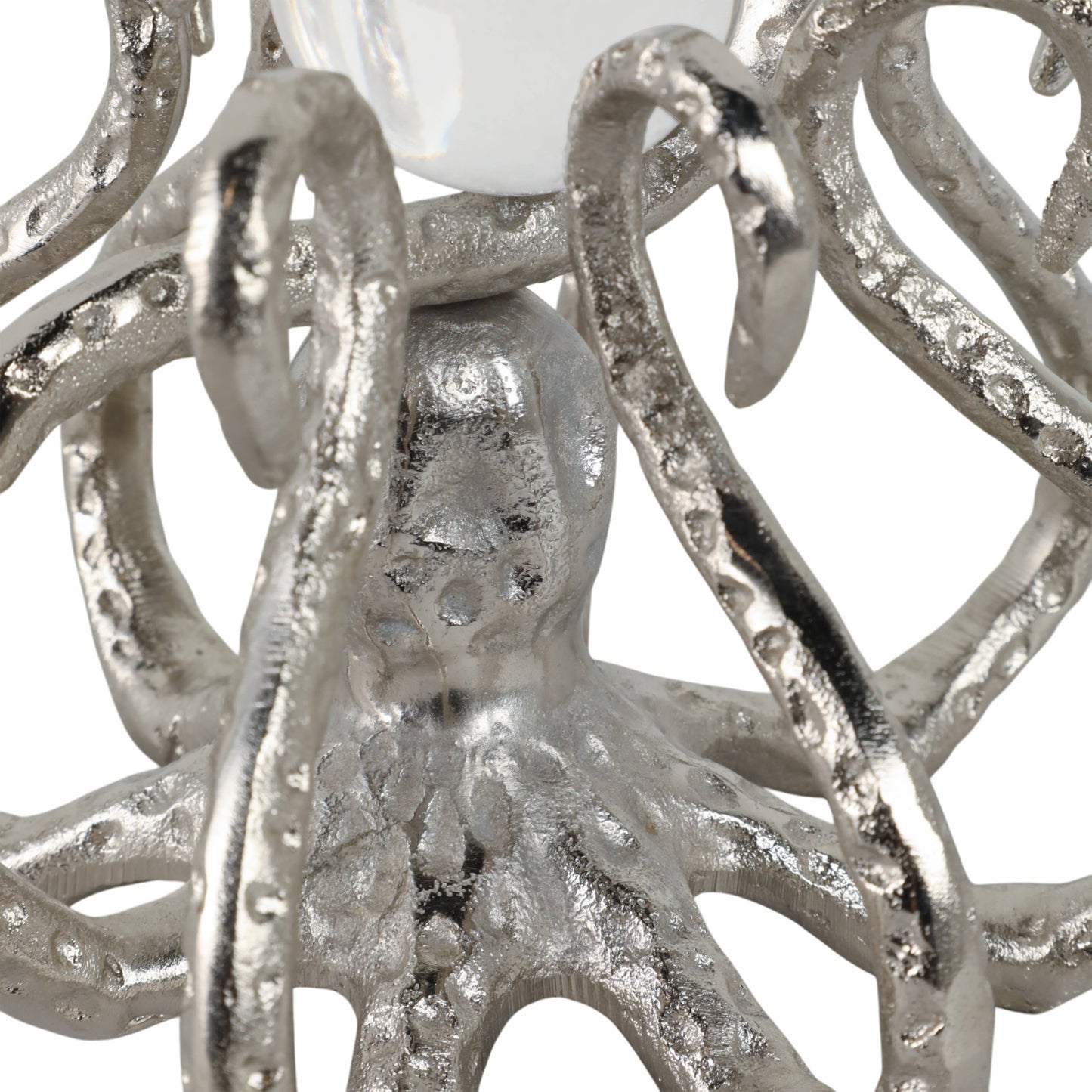 Figurine - Silver Metal Octopus with Acrylic Ball, 8 in.