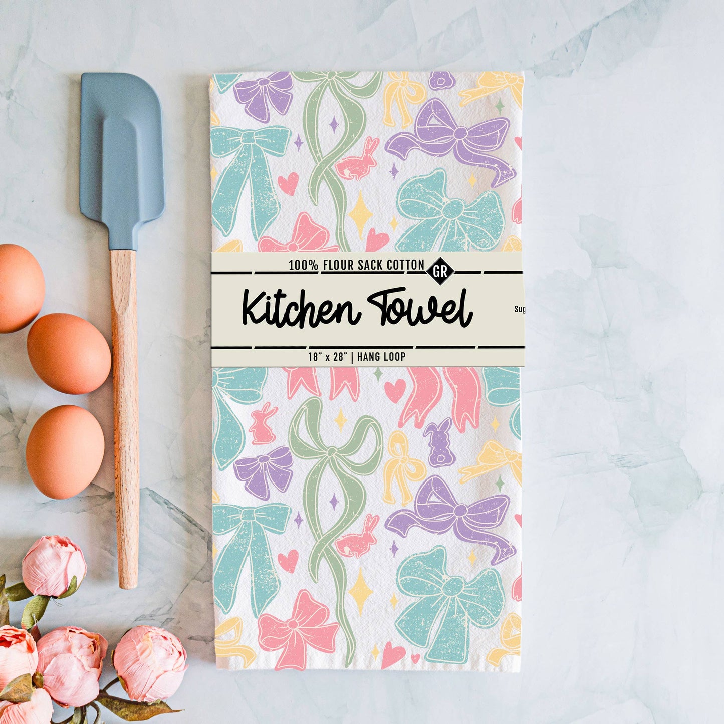 Bubblegum & Bow Pink Easter Bunny & Spring Kitchen Towels