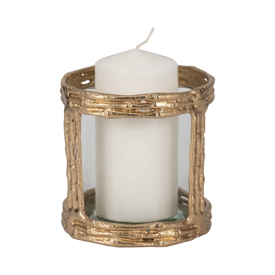 Metal Glass Modern Hurricane Candle Holder - Gold, 6 in.
