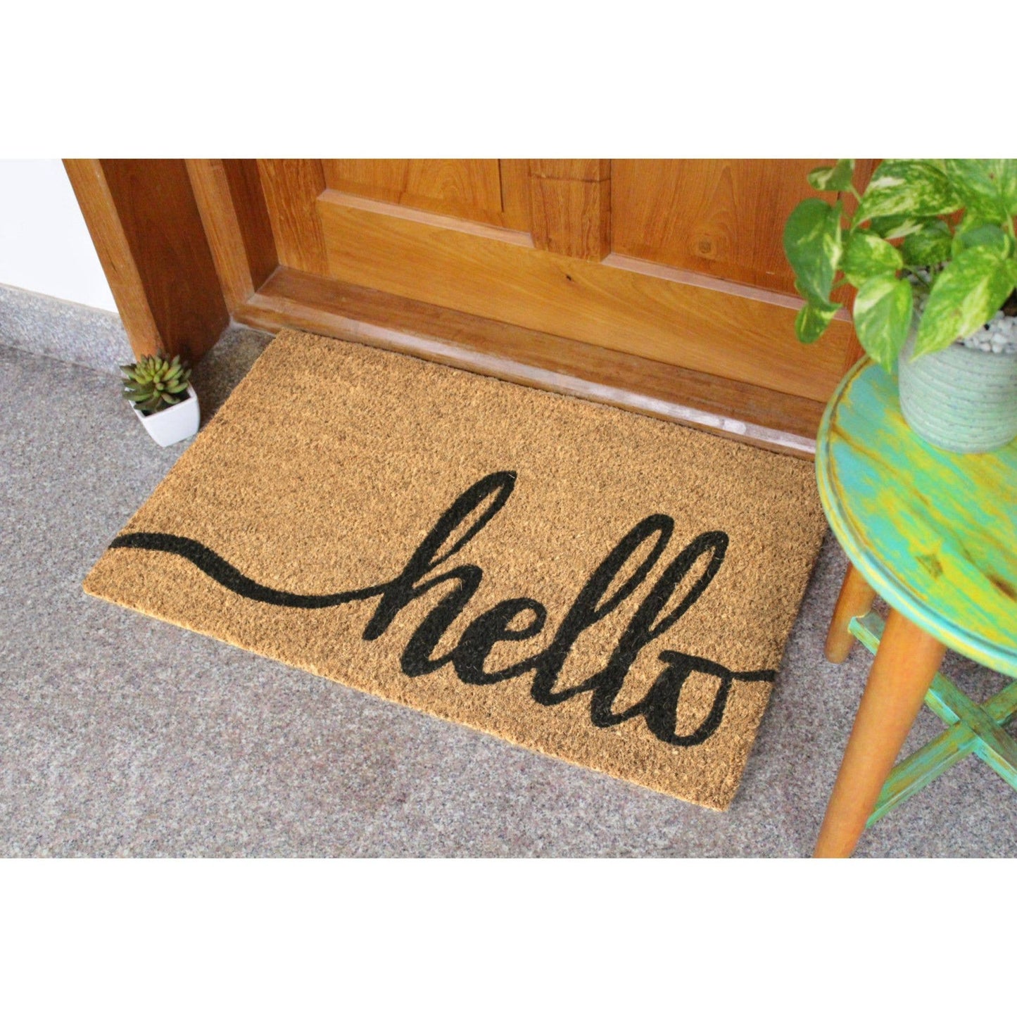 Black Natural Hello Doormat, 18" x 30"