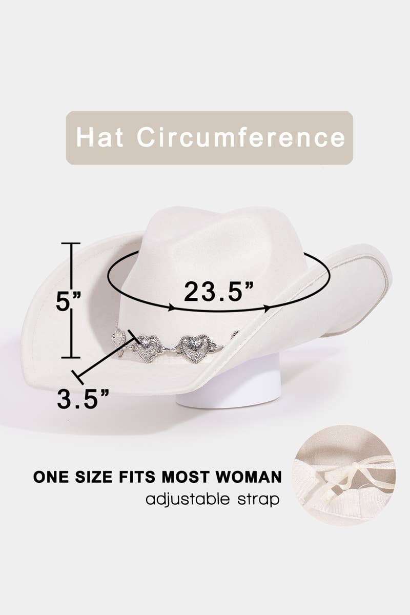 Engraved Heart Charms Band Cowboy Hat