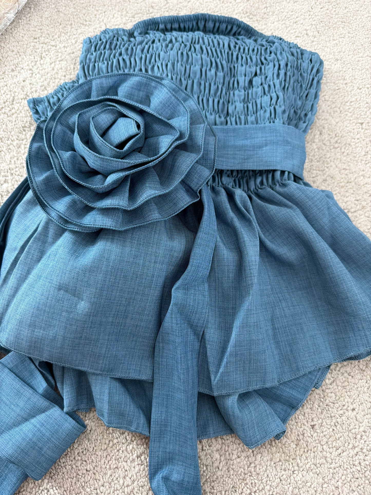 Blue Strapless Lg Flower Top