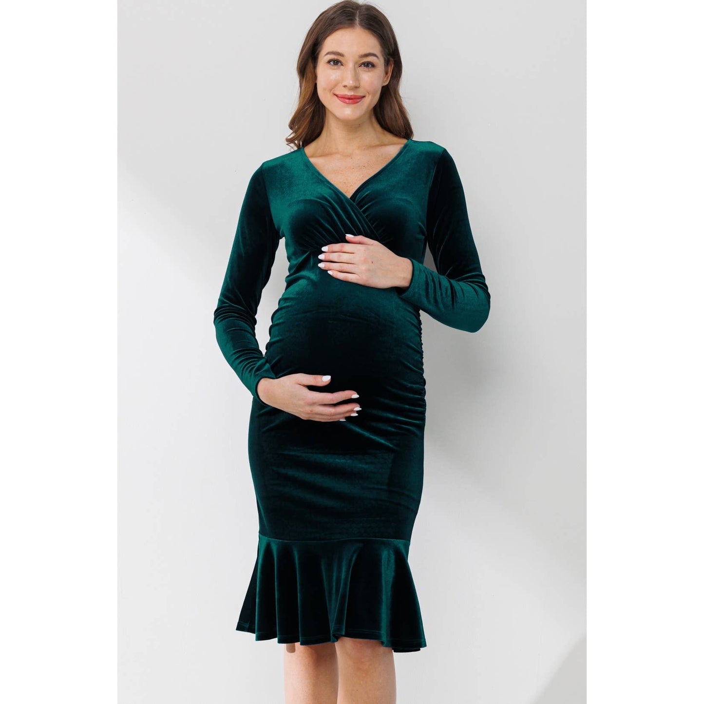 Velvet Surplice Mermaid Hem Maternity Dress