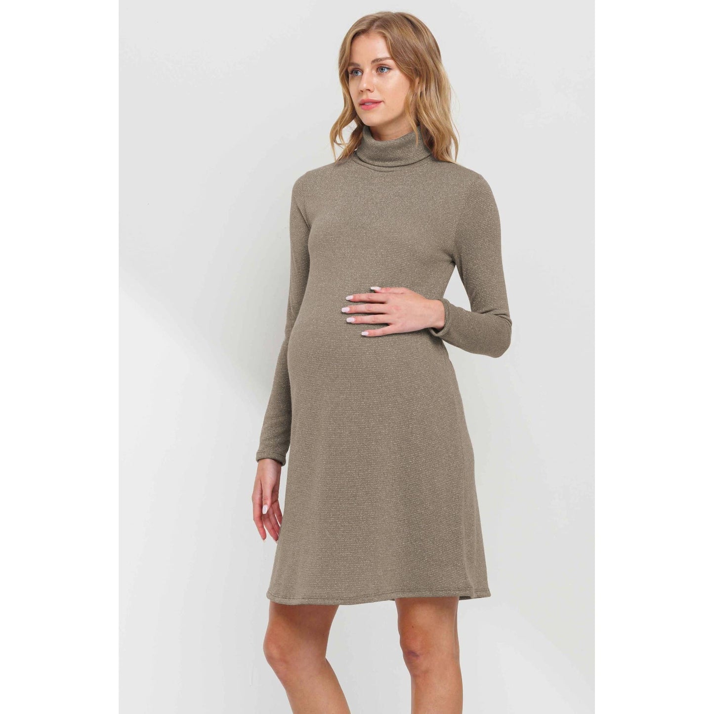 Turtle Neck Shimmer Knit Maternity Dress