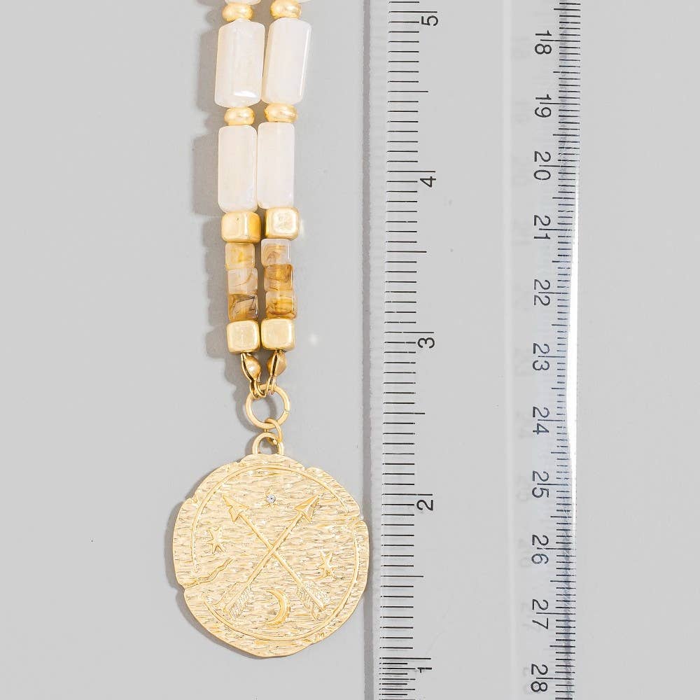 Arrow Coin Pendant Rectangle Acrylic Beaded Necklace HD