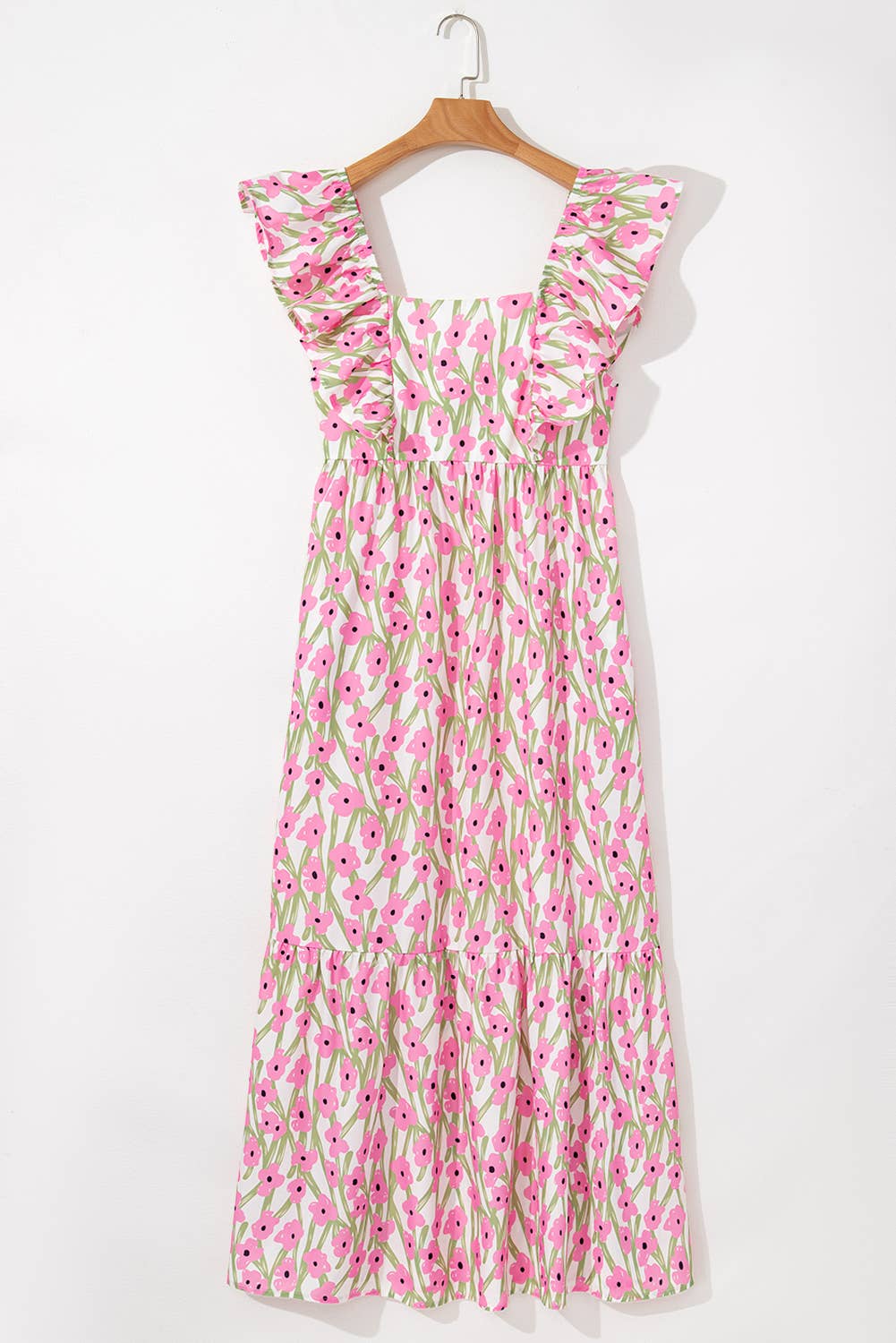 Plus Size Ruffle Trim Square Neck Floral Maxi Dress (S-4X)
