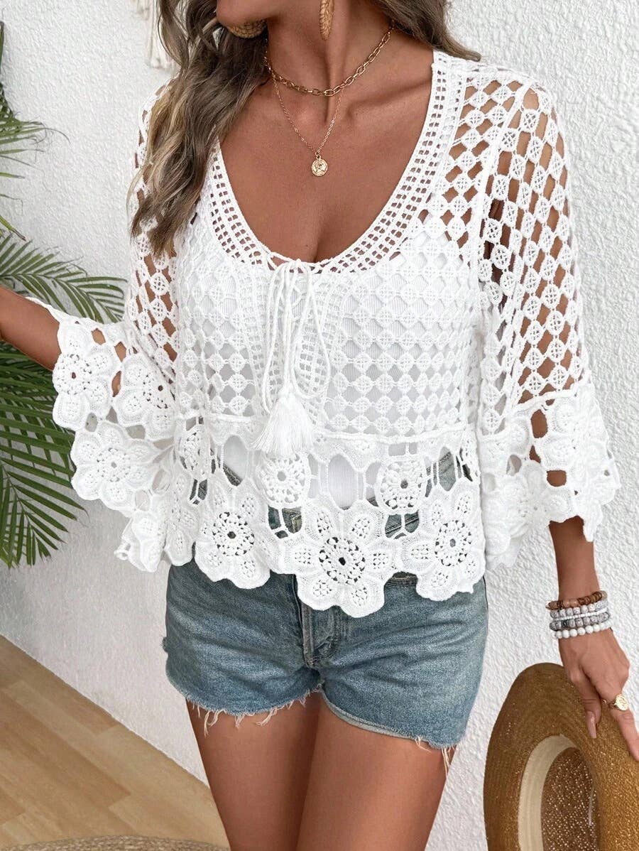 Crochet Hollow Out Cropped Beach Cover Up