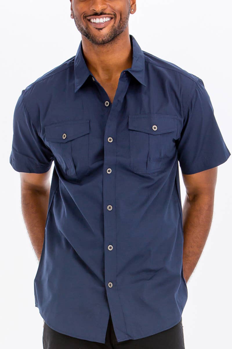 Dual Chest Pocket Short Sleeve Button Down Shirt