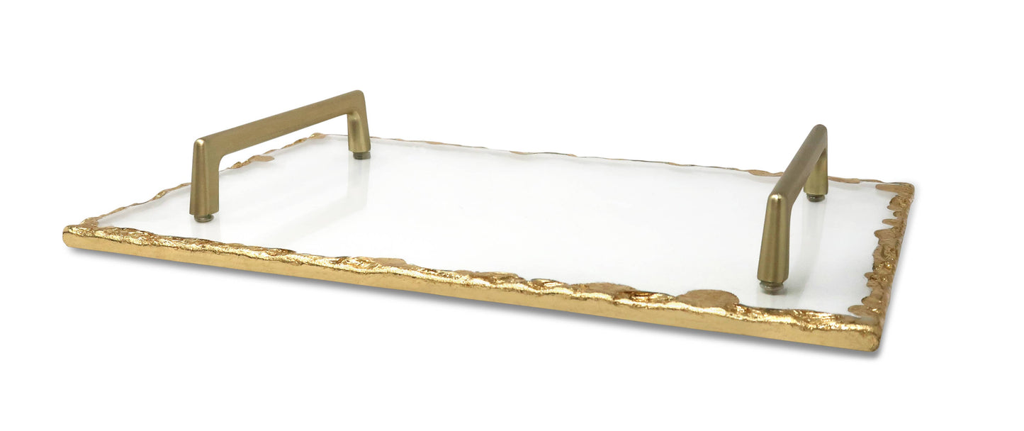 Glass Tray with Gold Rim and Handles - M