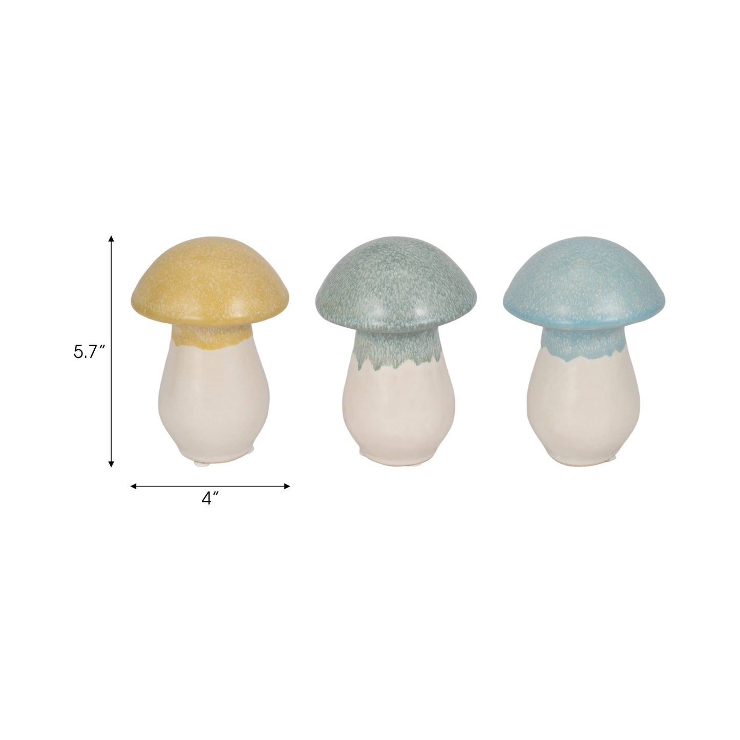Figurines Set of 3 - Multi-Color Ceramic Top Mushroom, 6 in.