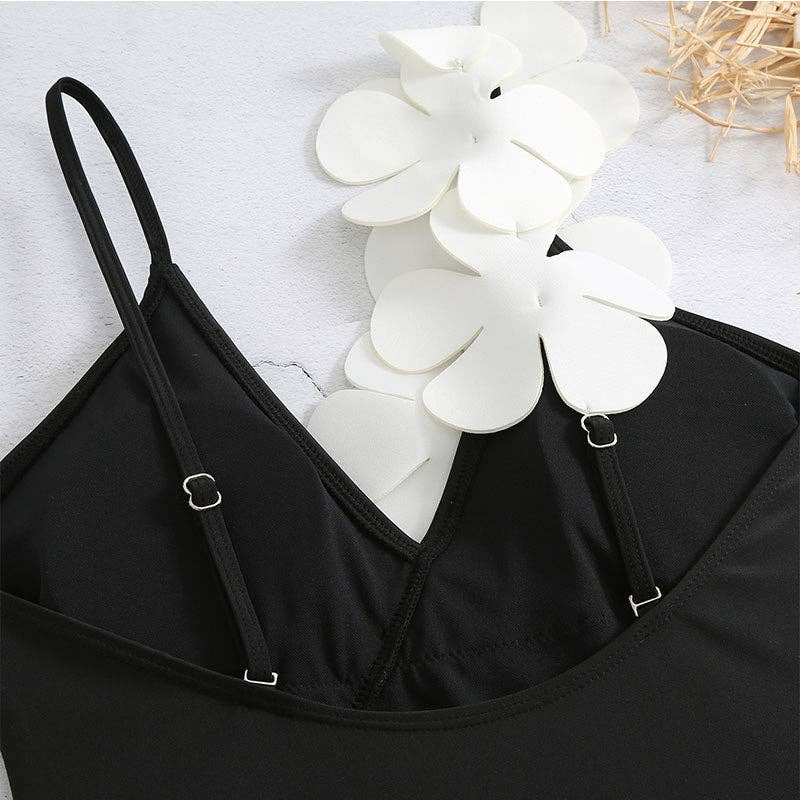 2PC Set Flower Shoulder One Piece Swimwear