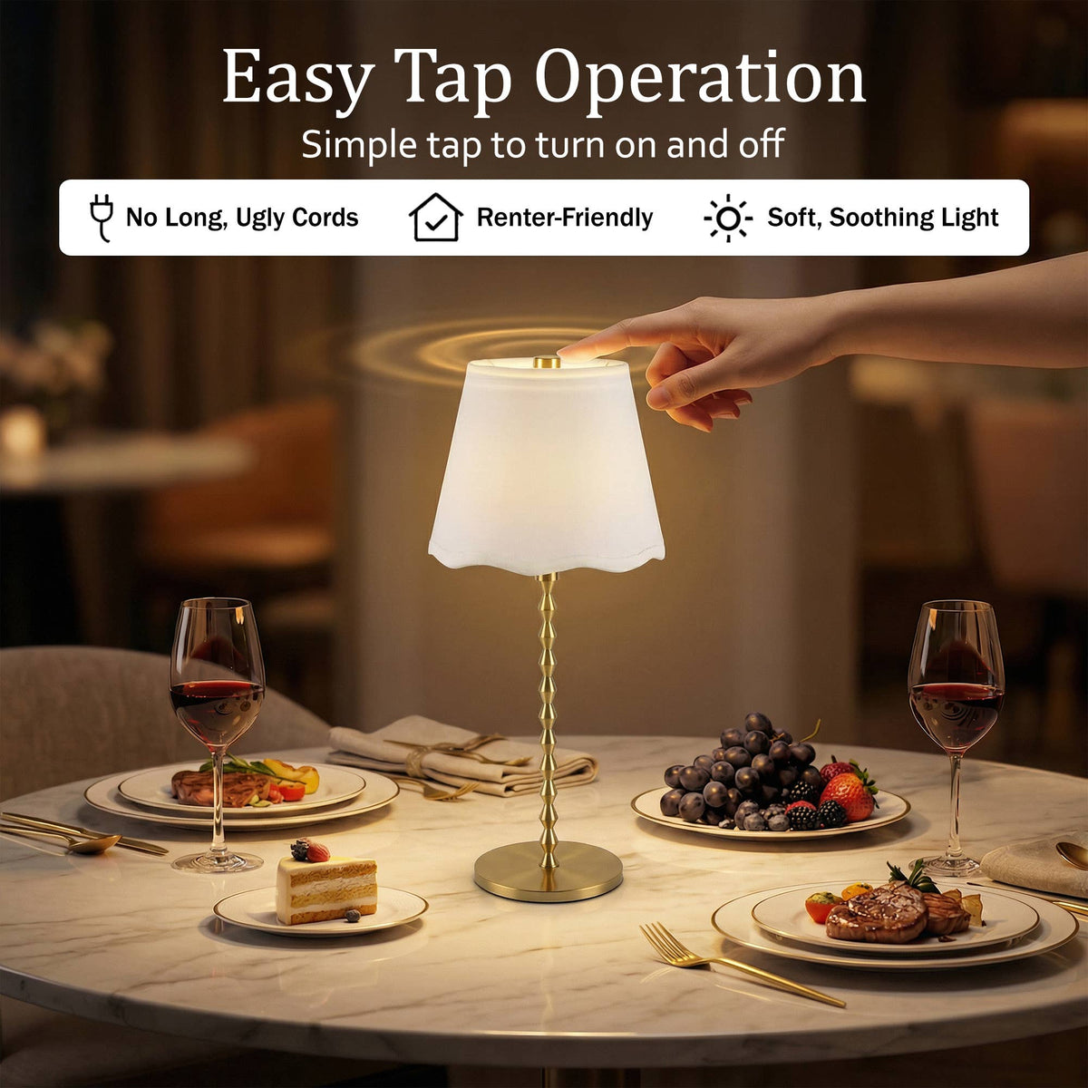 Diamond Stem Scallop Shade Rechargeable LED Dimmable Lamp
