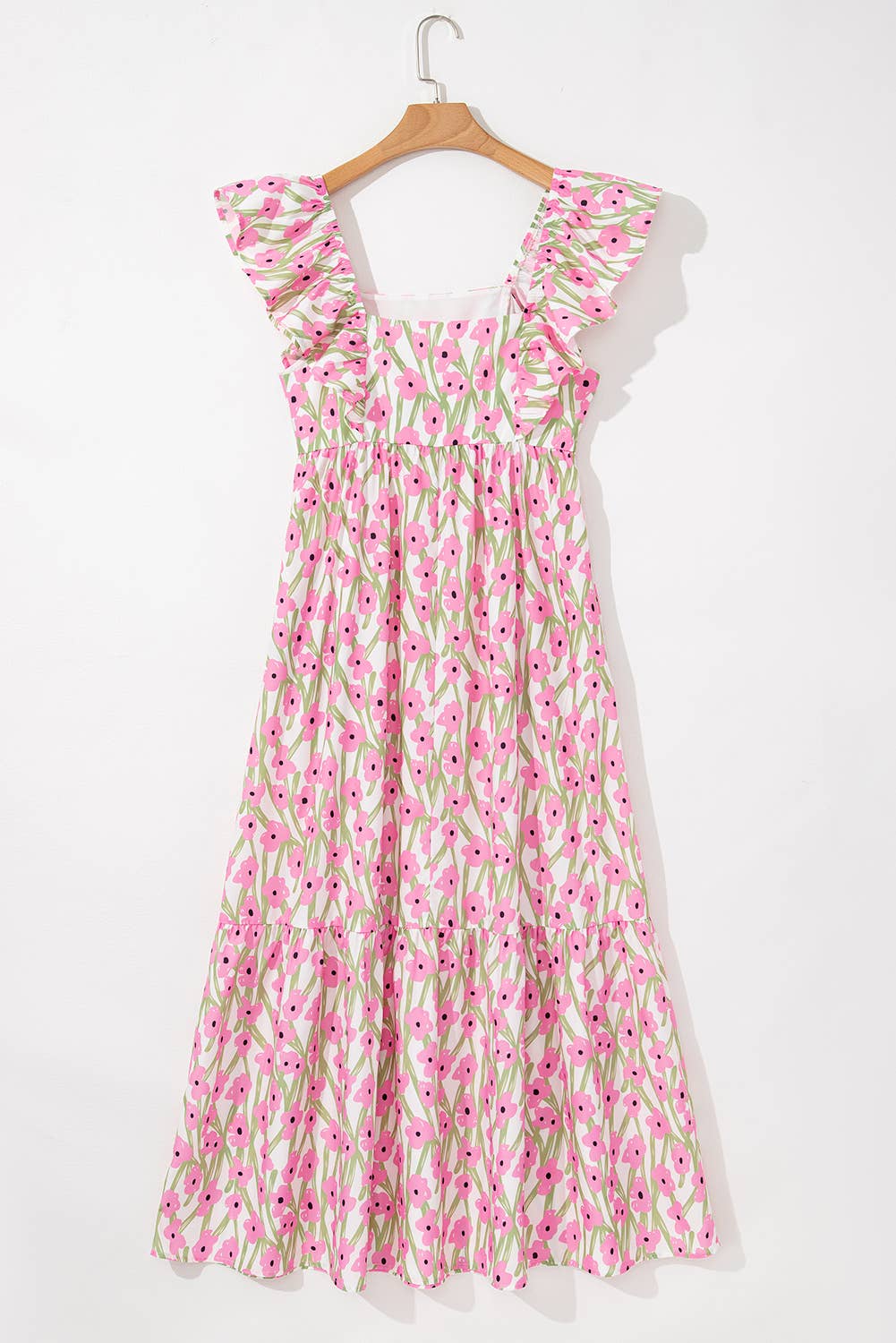 Plus Size Ruffle Trim Square Neck Floral Maxi Dress (S-4X)