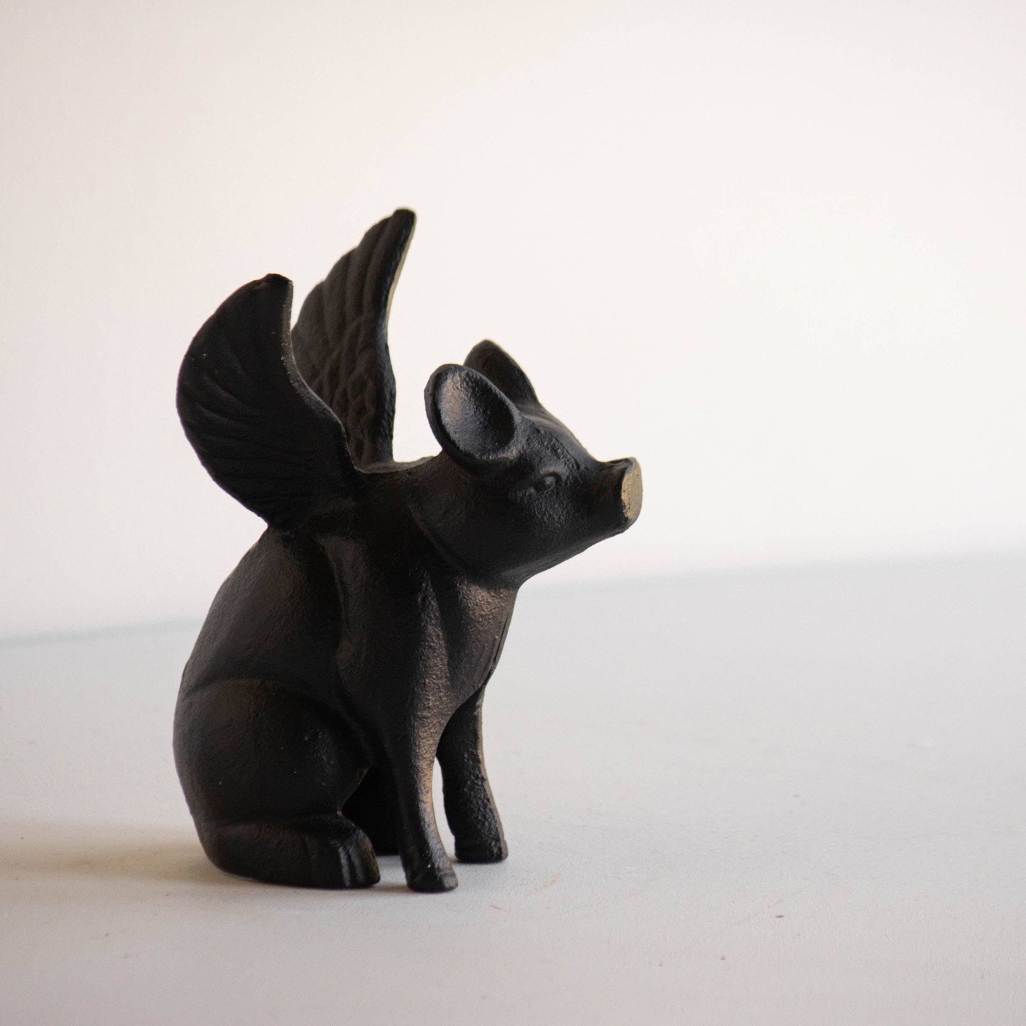 Flying Pig Farmhouse Black Cast Iron Decorative Figure