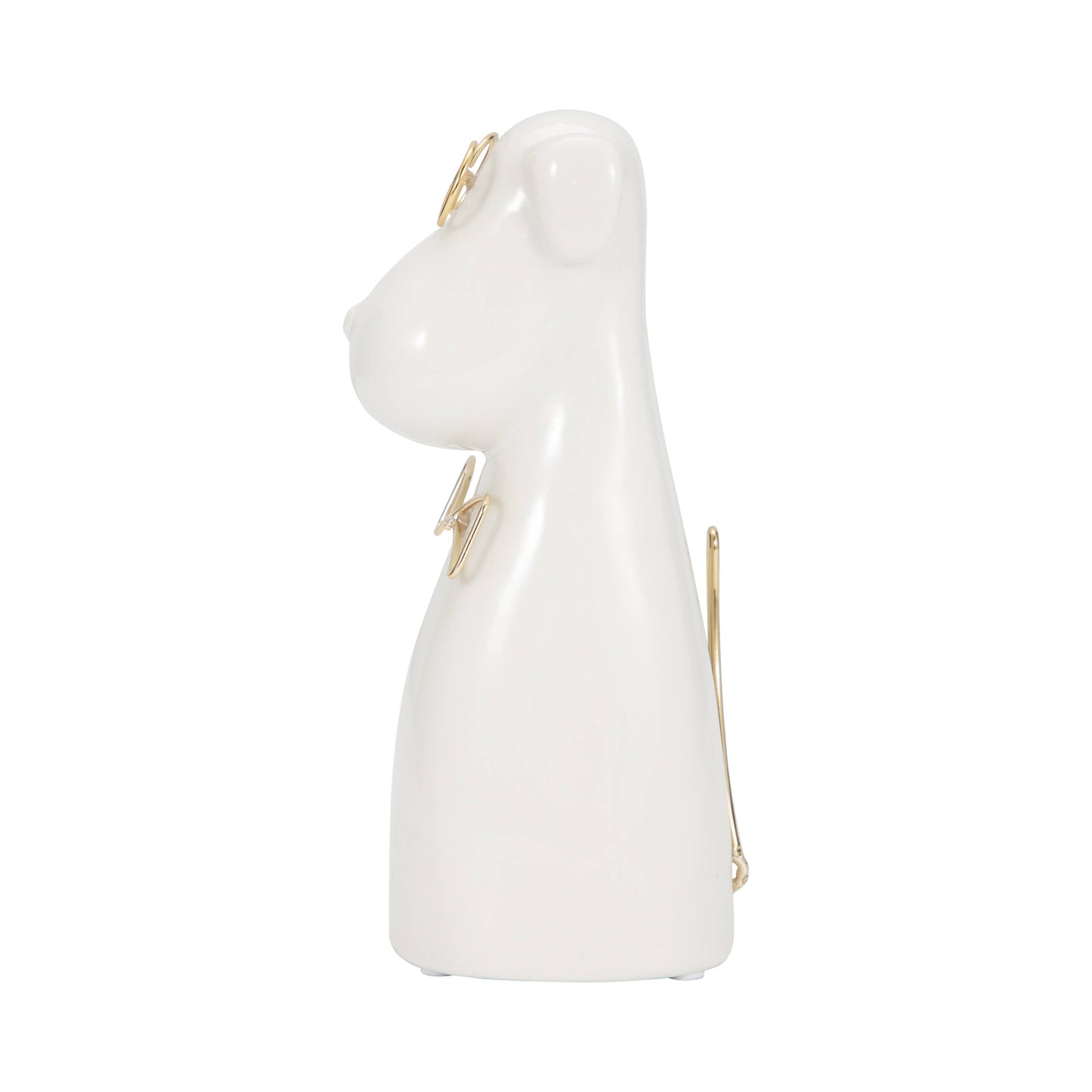 Figurine - White Ceramic Dog with Glasses and Bowtie, 7 in.