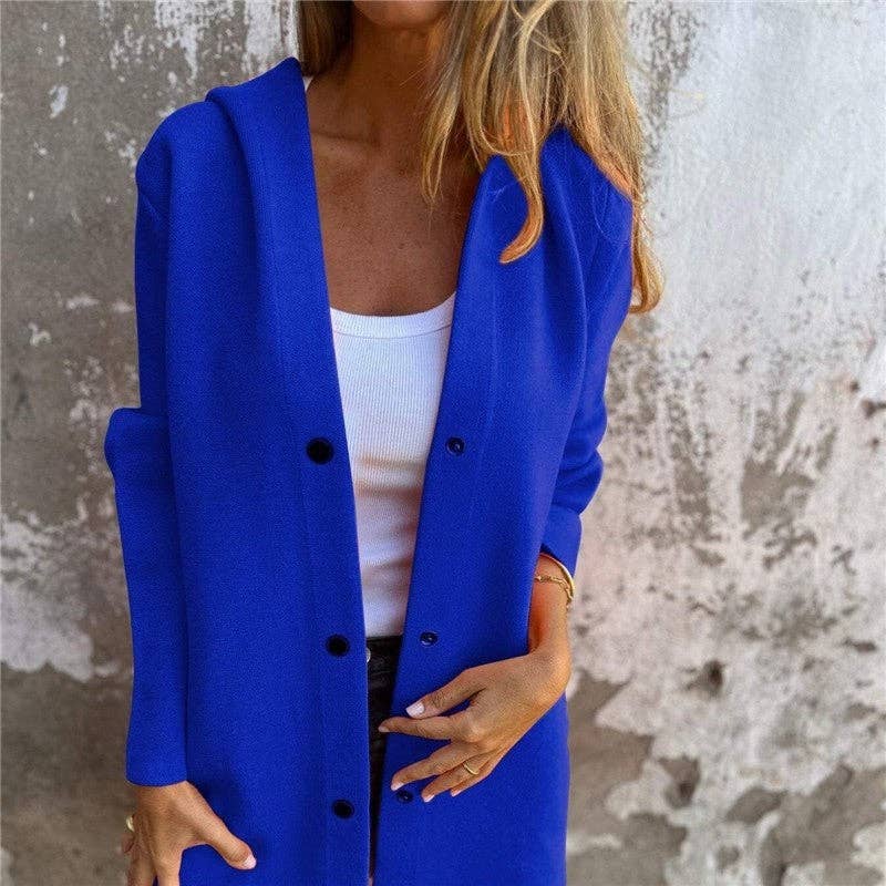 Solid Color Casual Single-Breasted Hooded Knit Jacket
