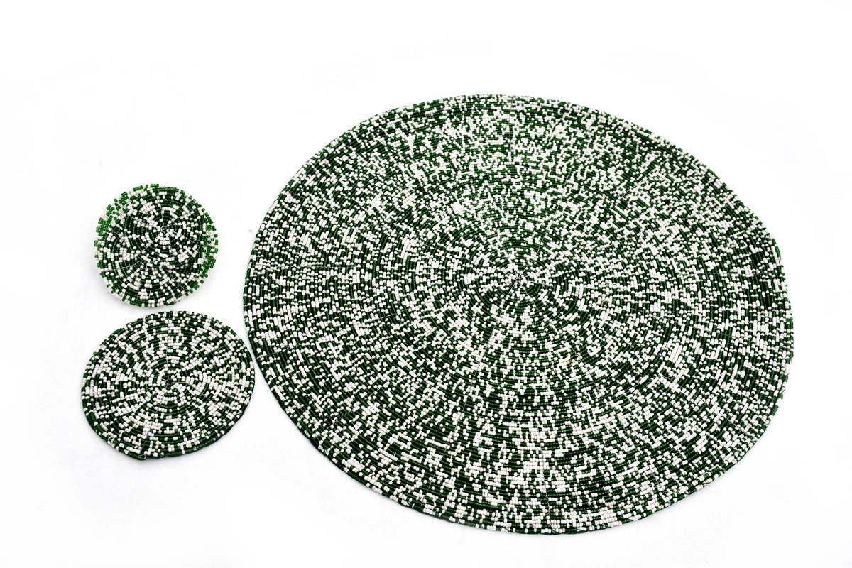 Green & White Beaded Place Mat