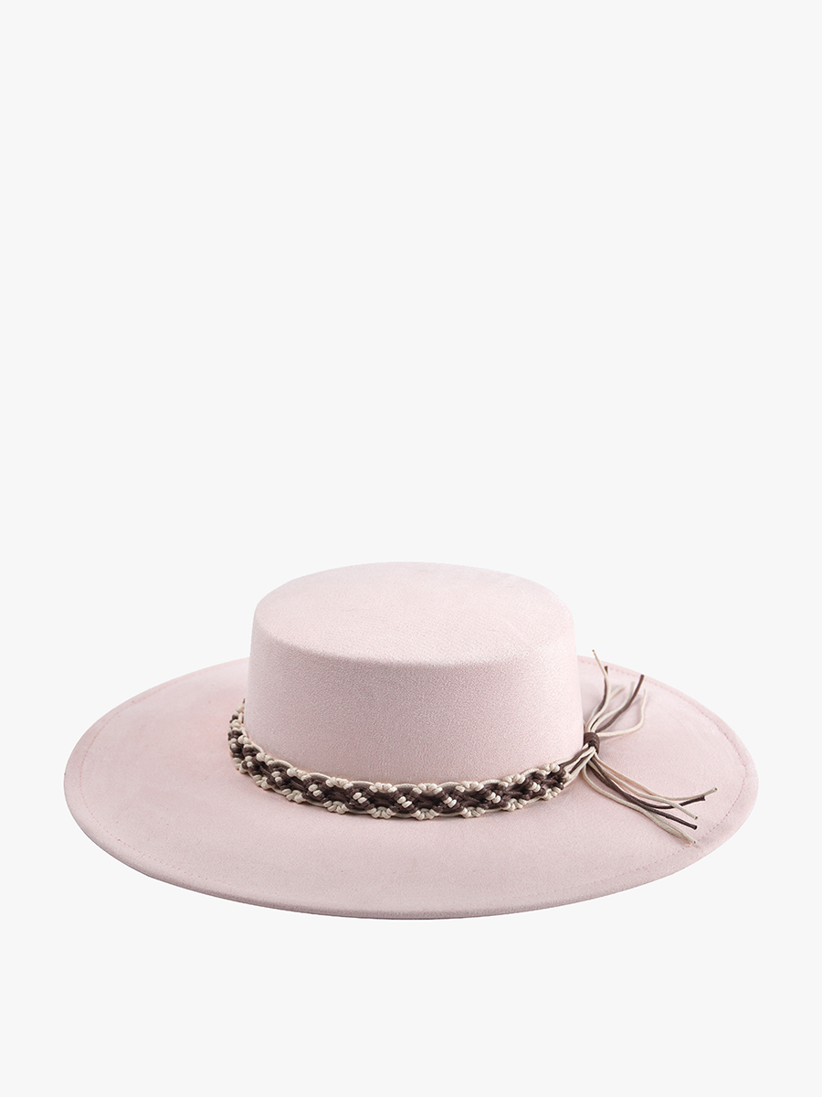 Suede Boater Hat w/ Macrame Band