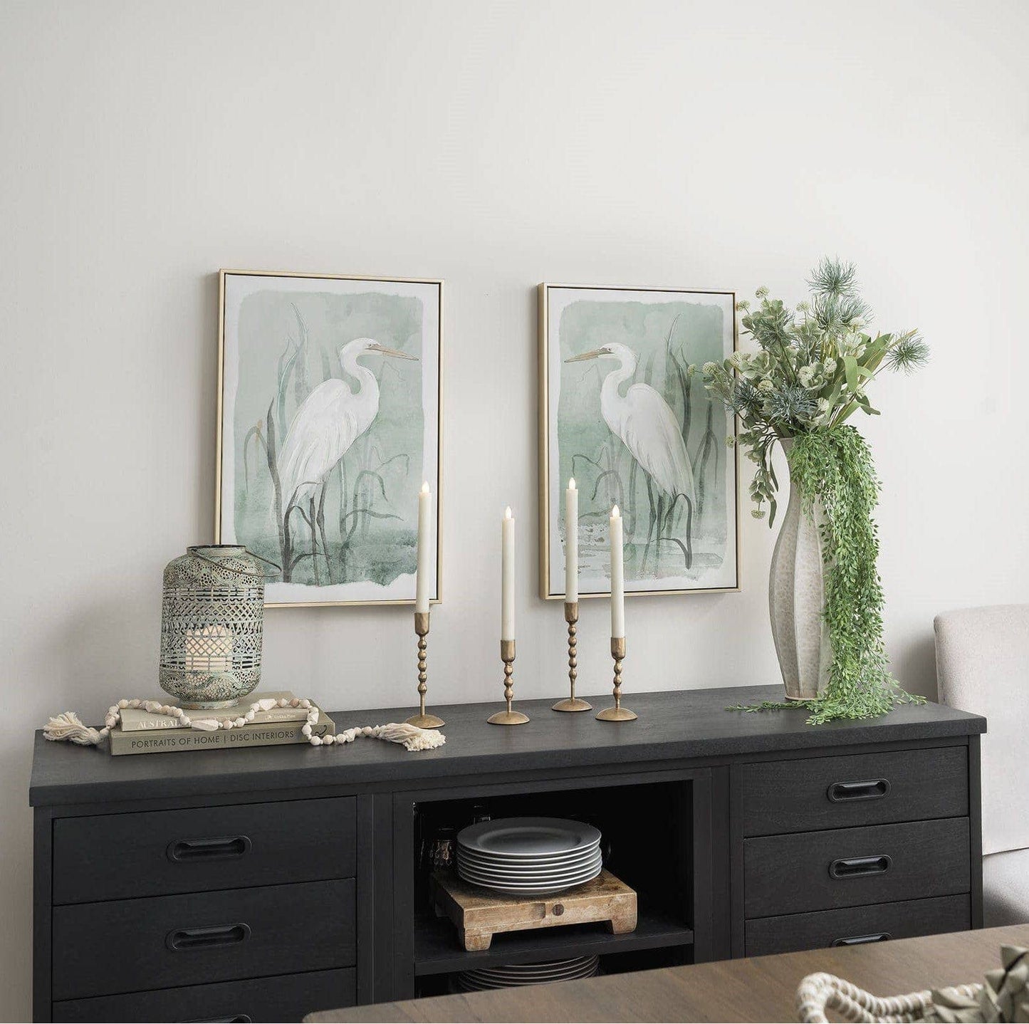 White Heron Framed Canvas Print, Left Facing