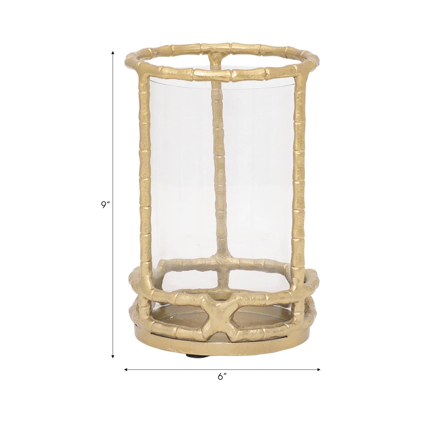 Hurricane Candle Holder - Gold Metal Cylinder Modern, 9 in.