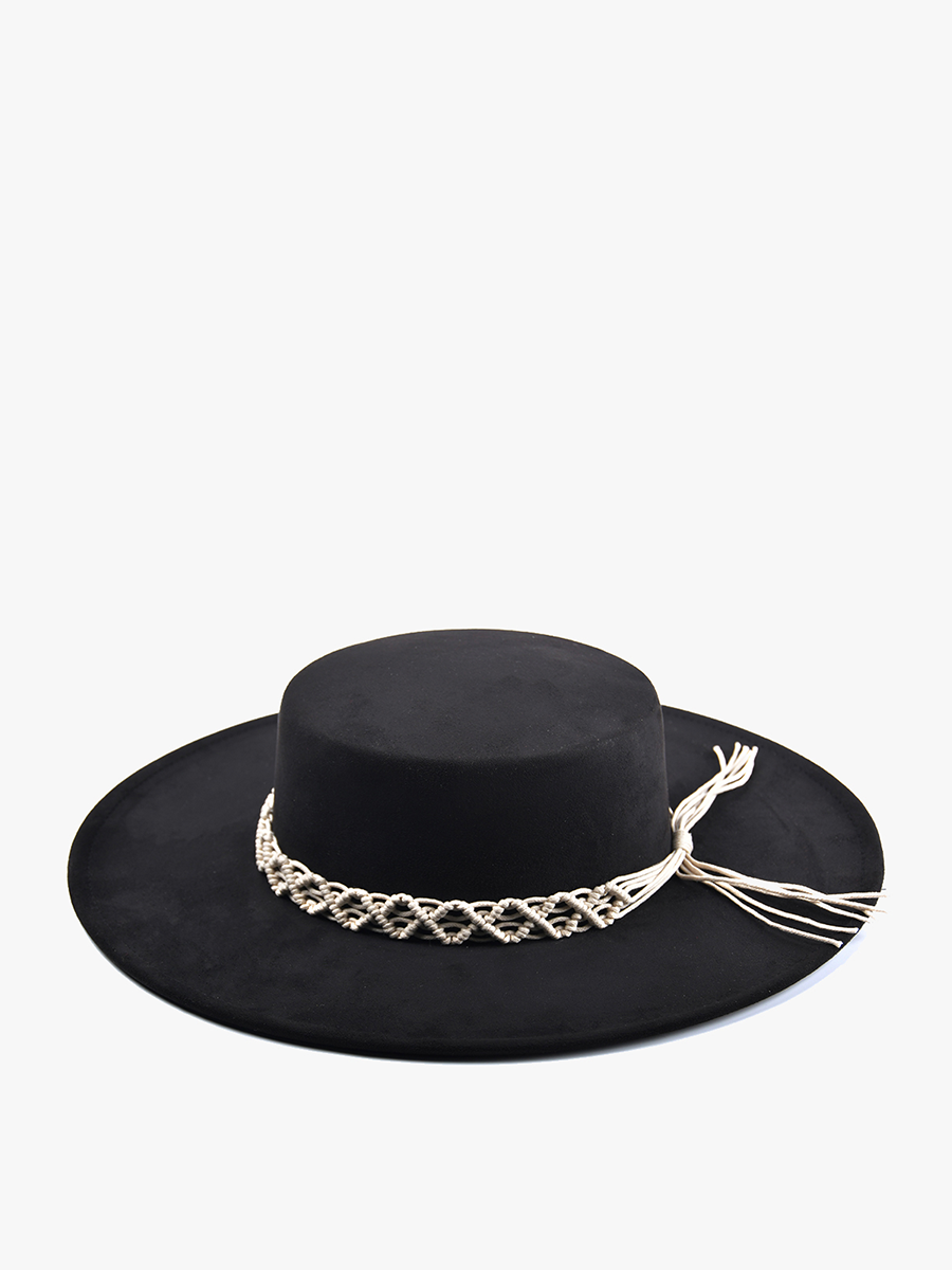 Suede Boater Hat w/ Macrame Band