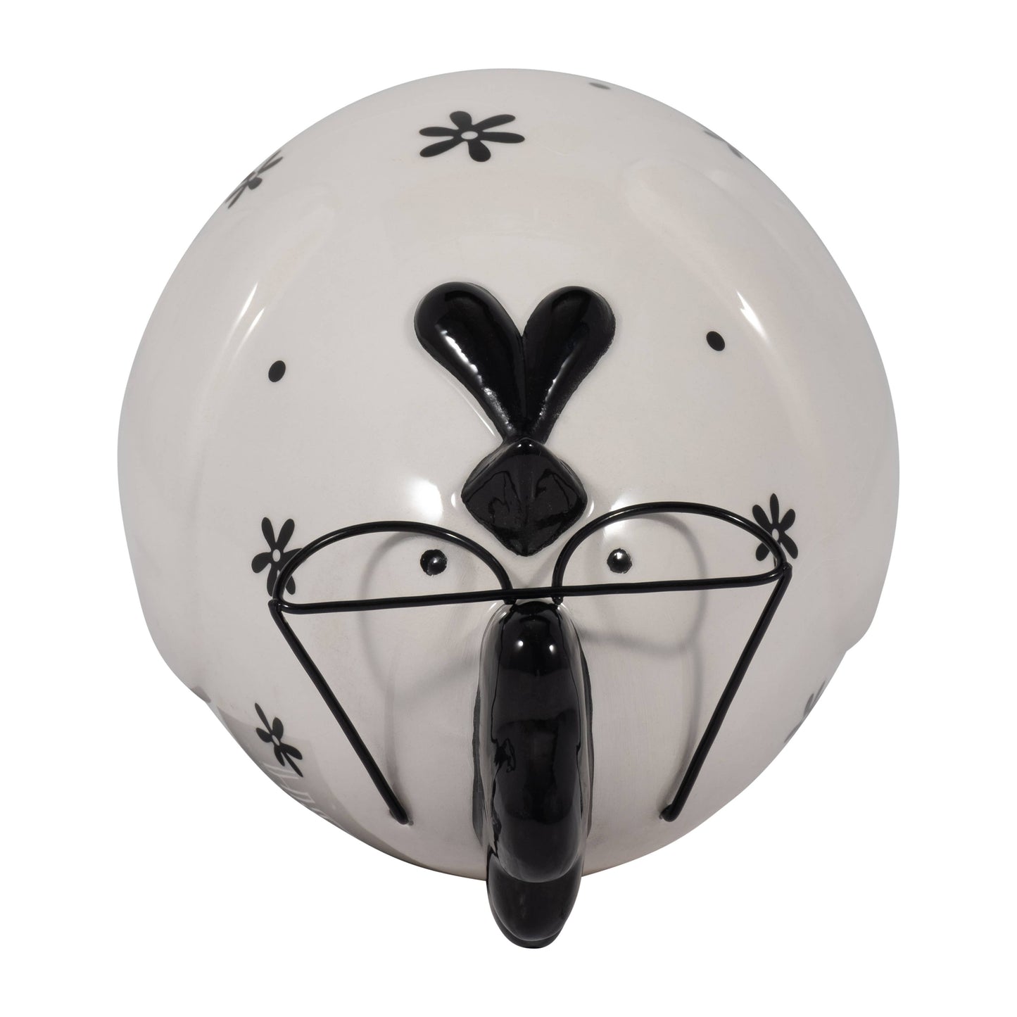 Black/White 7 in. Chubby Rooster with Glasses Figurine