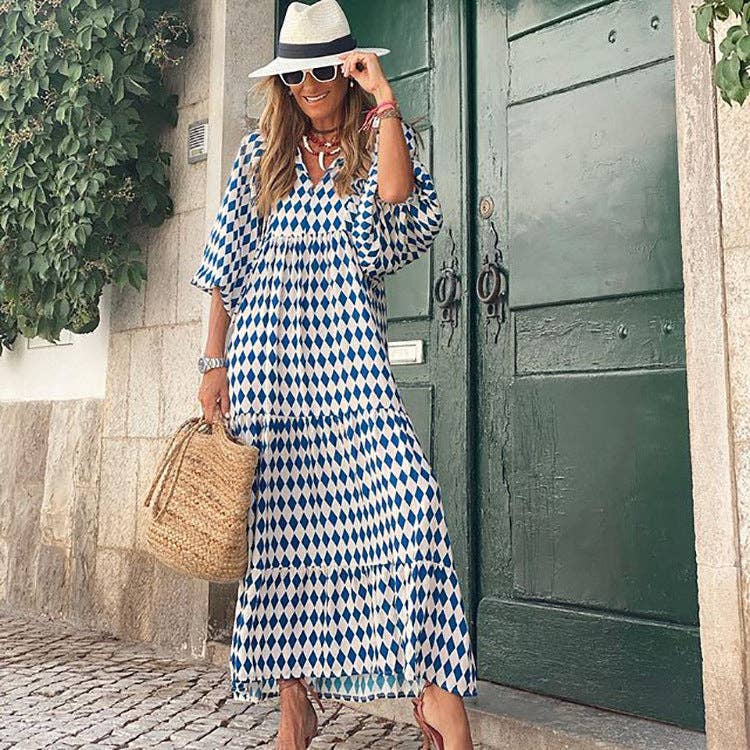 Geometric Abstract Collage Puff Sleeve Dress