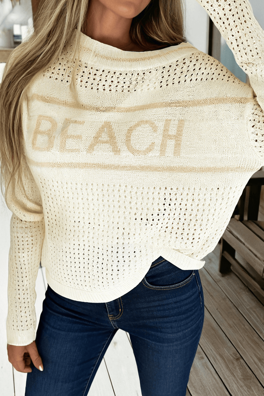 BEACH Hollow Out Knitted Lightweight Dolman Sweater (S-XL)