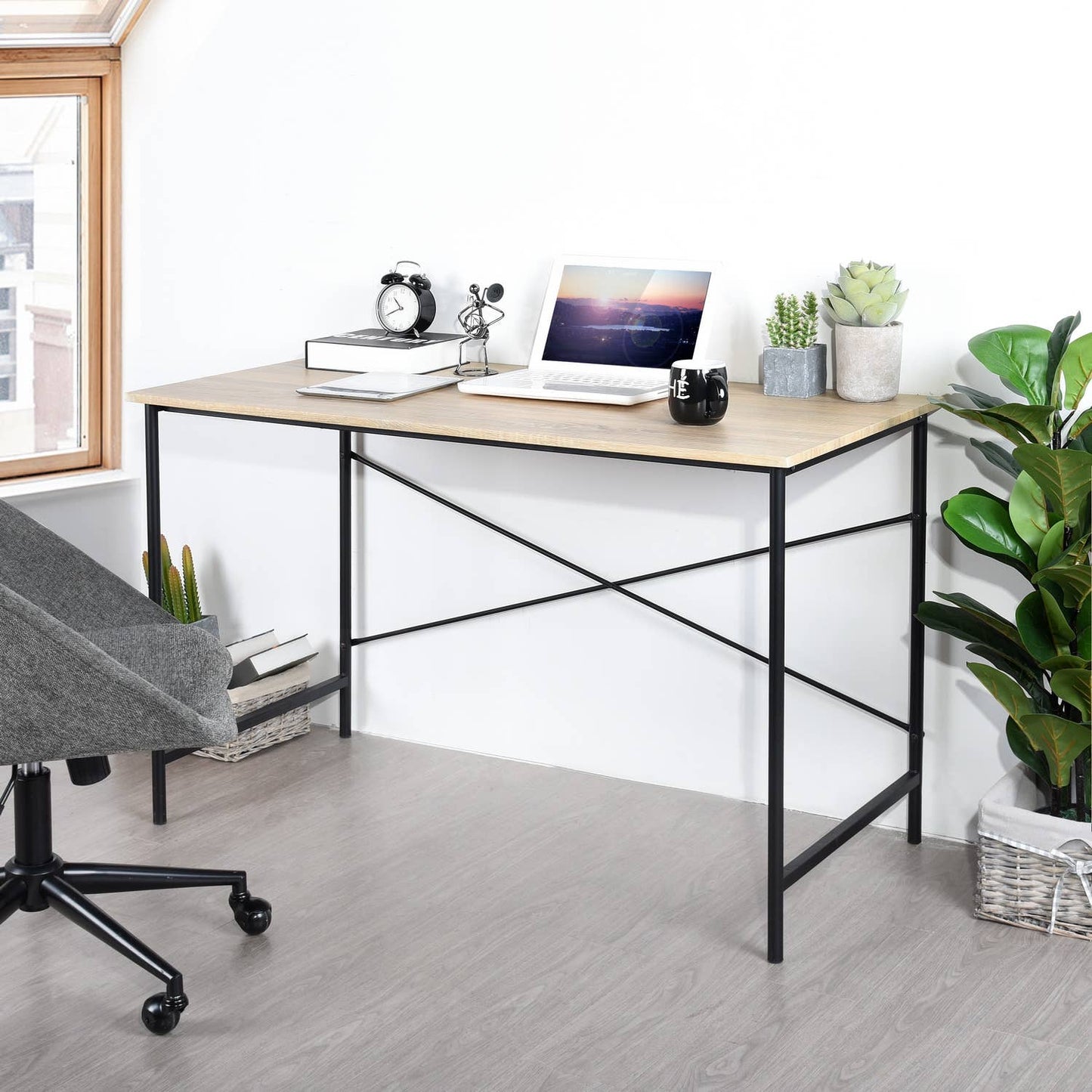 Modern Industrial Writing Desk with Sturdy Metal Frame